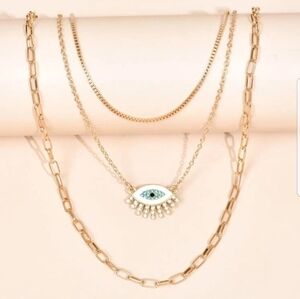 New 3 Piece Rhinestone Detail EYE 🧿 Gold colored Worn for GOOD LUCK 🍀